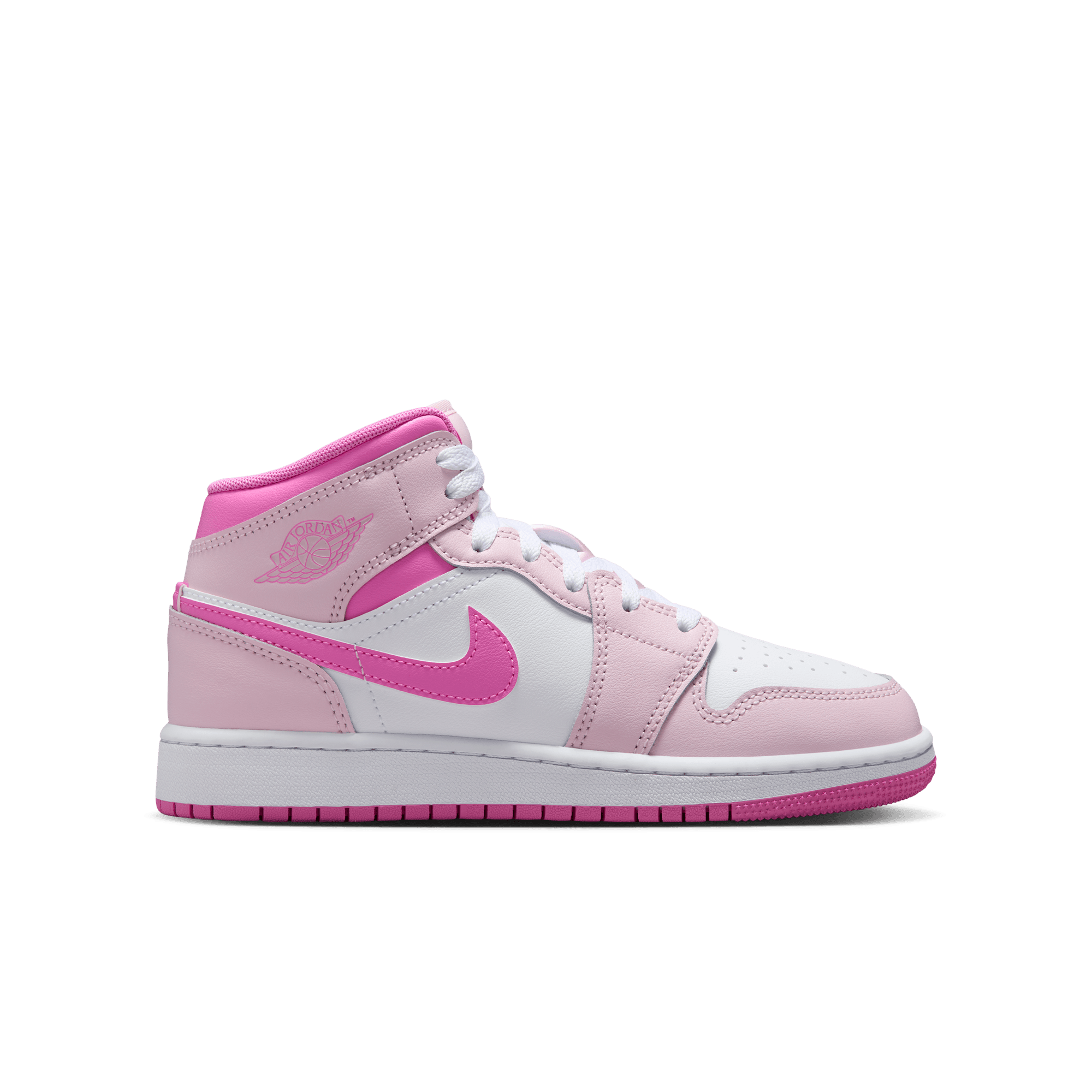 Jordan 1 Mid "Pink Foam/White/China Rose" Grade School Girls' Shoe - PINK